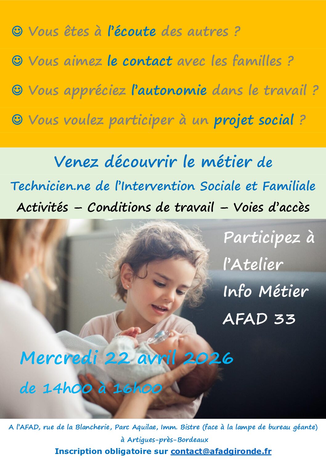 affiche atelier AFAD devenir TISF – 22 avril 2026